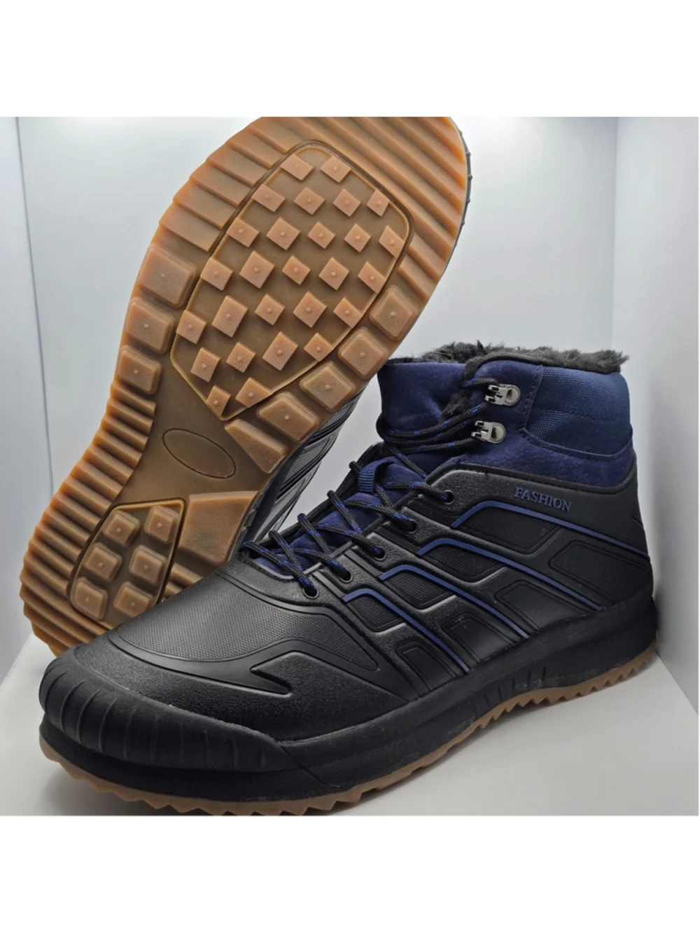 Men's Unbranded Winter Boots Black and Blue Faux Fur Lined 11 men's